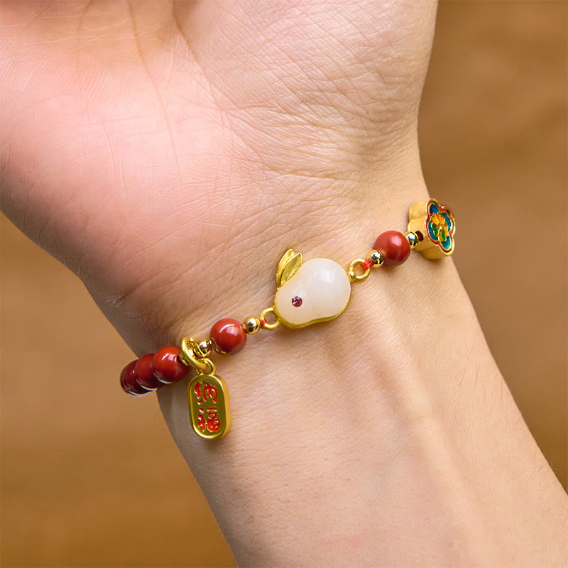 Wear FengShui Cinnabar Cute Rabbit Bunny Fu Character Calm Bracelet