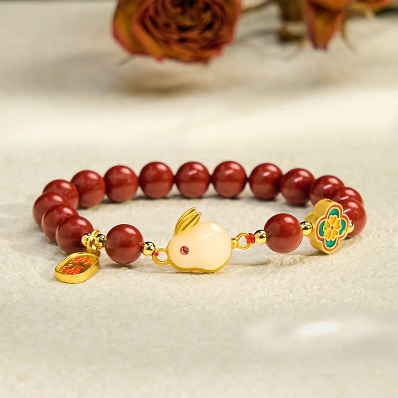 Wear FengShui Cinnabar Cute Rabbit Bunny Fu Character Calm Bracelet