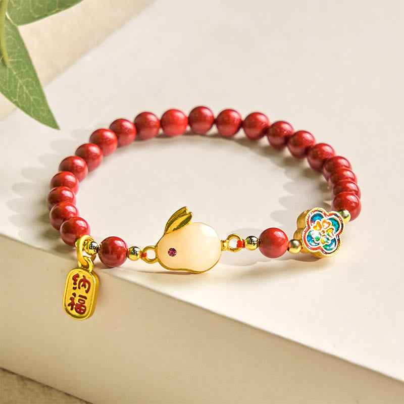 Wear FengShui Cinnabar Cute Rabbit Bunny Fu Character Calm Bracelet