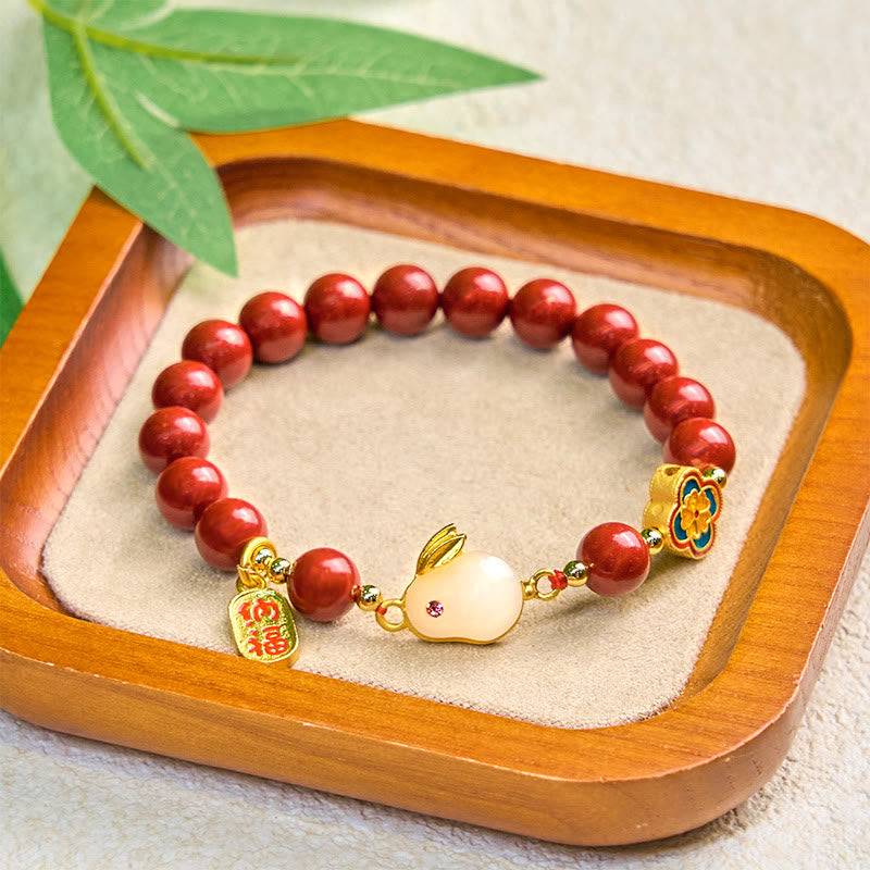 Wear FengShui Cinnabar Cute Rabbit Bunny Fu Character Calm Bracelet