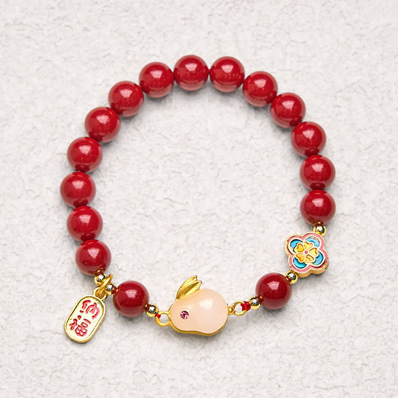 Wear FengShui Cinnabar Cute Rabbit Bunny Fu Character Calm Bracelet