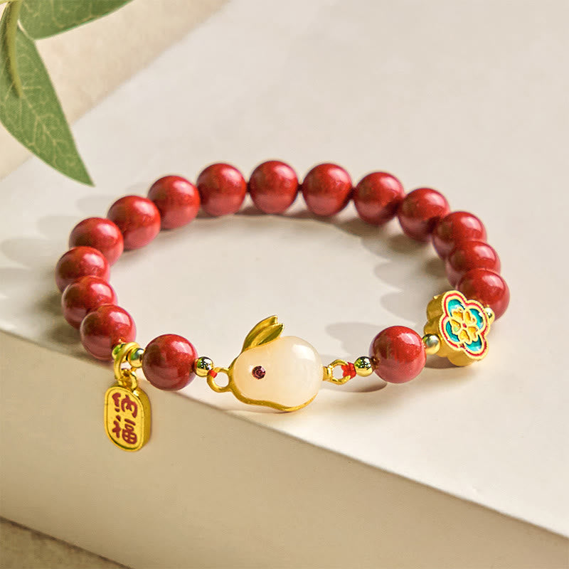 Wear FengShui Cinnabar Cute Rabbit Bunny Fu Character Calm Bracelet