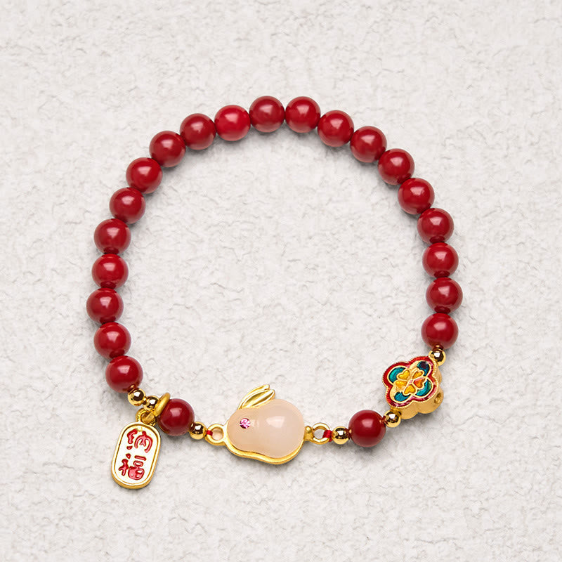 Wear FengShui Cinnabar Cute Rabbit Bunny Fu Character Calm Bracelet