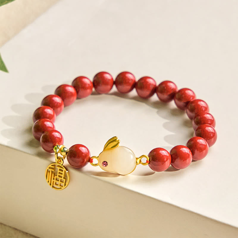 Wear FengShui Cinnabar Rabbit Bunny Fu Character Blessing Bracelet