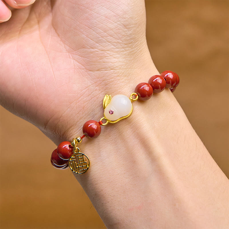 Wear FengShui Cinnabar Rabbit Bunny Fu Character Blessing Bracelet