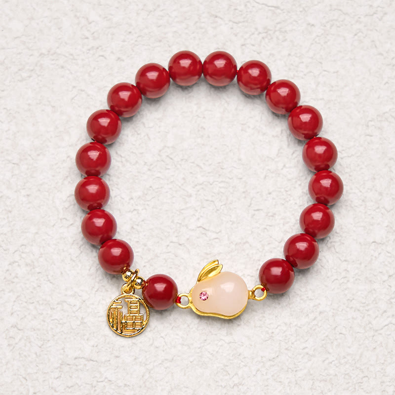 Wear FengShui Cinnabar Rabbit Bunny Fu Character Blessing Bracelet