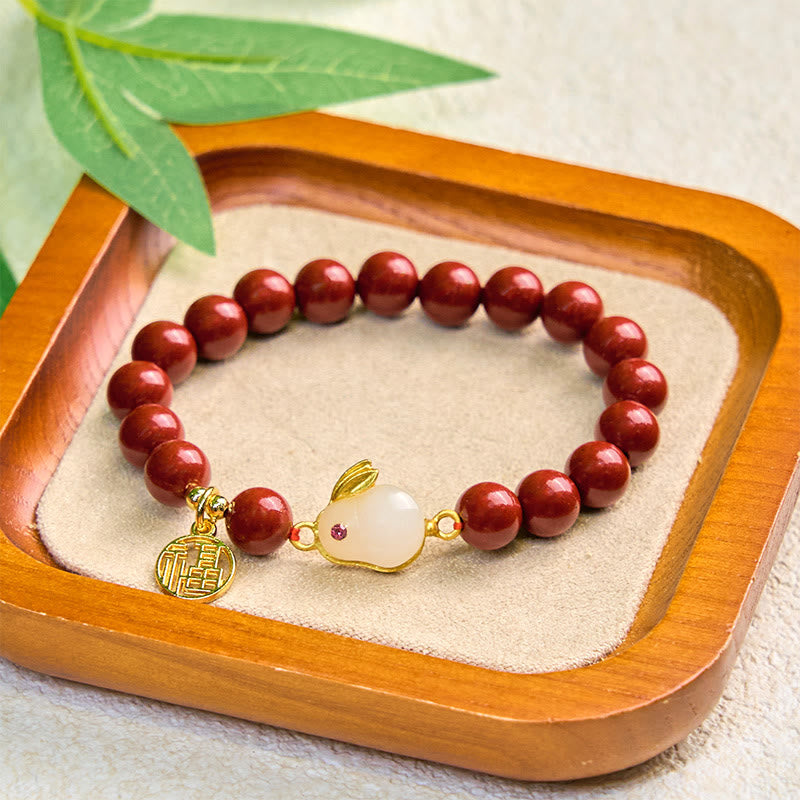 Wear FengShui Cinnabar Rabbit Bunny Fu Character Blessing Bracelet