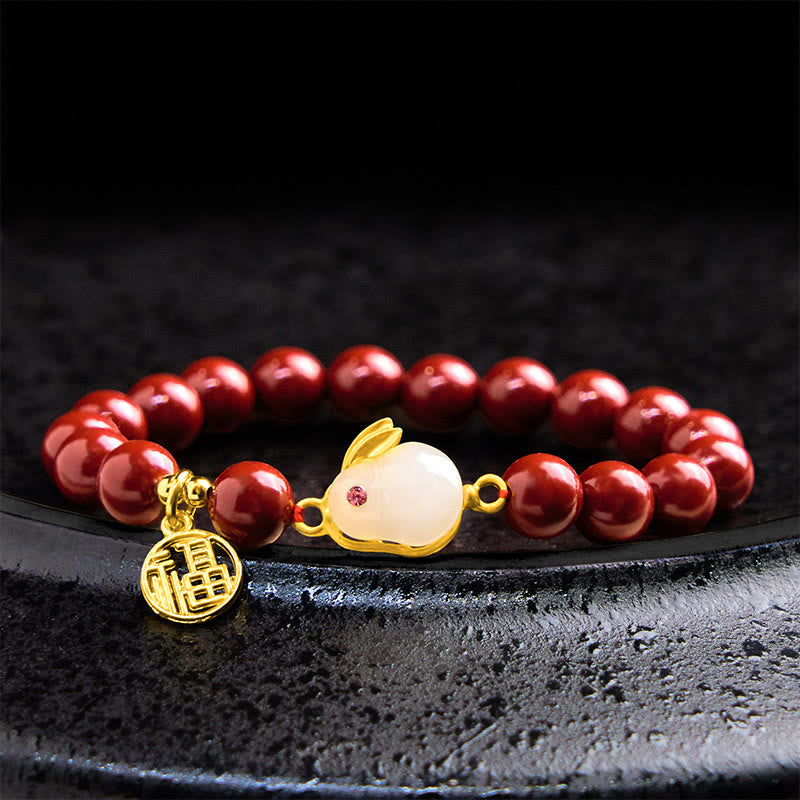 Wear FengShui Cinnabar Rabbit Bunny Fu Character Blessing Bracelet