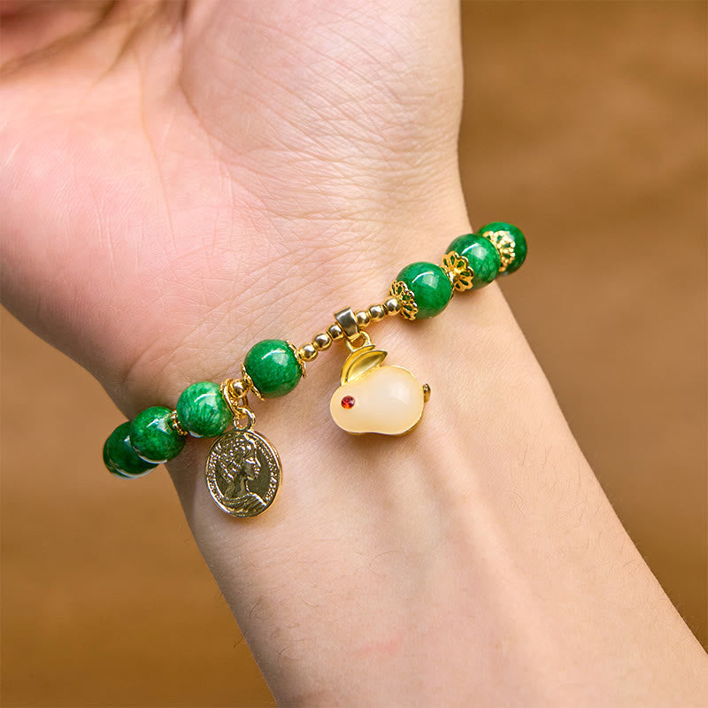 Wear FengShui Green Calcite Lovely Rabbit Charm Clarity Bracelet