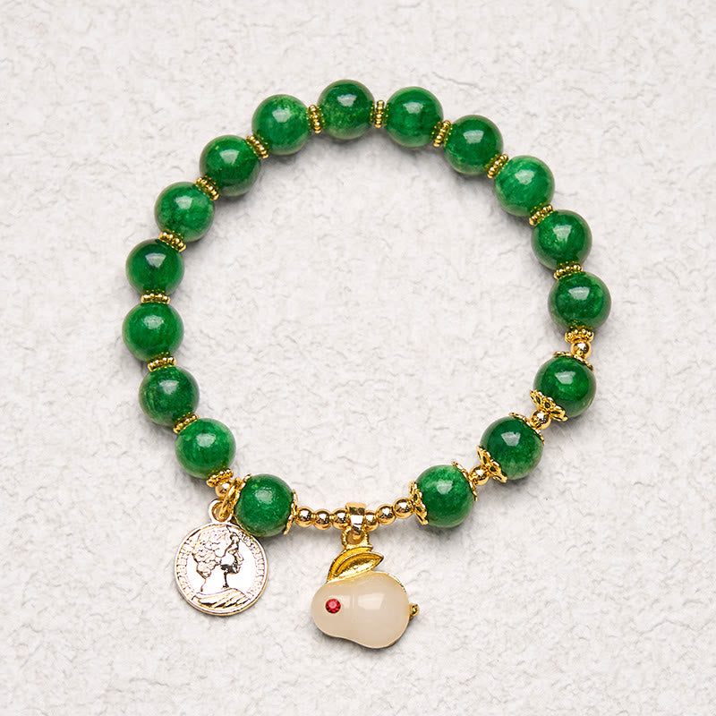 Wear FengShui Green Calcite Lovely Rabbit Charm Clarity Bracelet