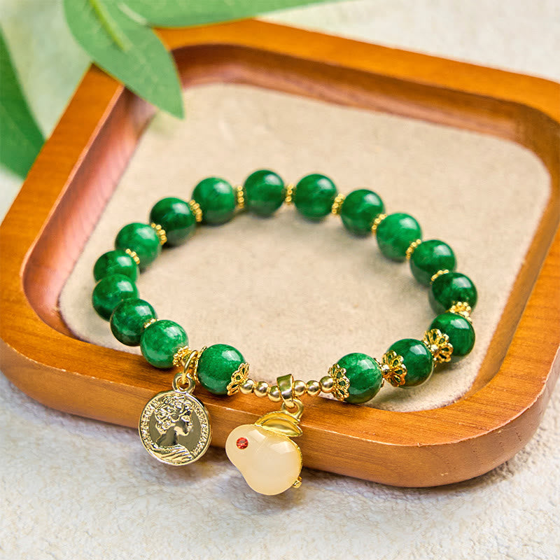 Wear FengShui Green Calcite Lovely Rabbit Charm Clarity Bracelet