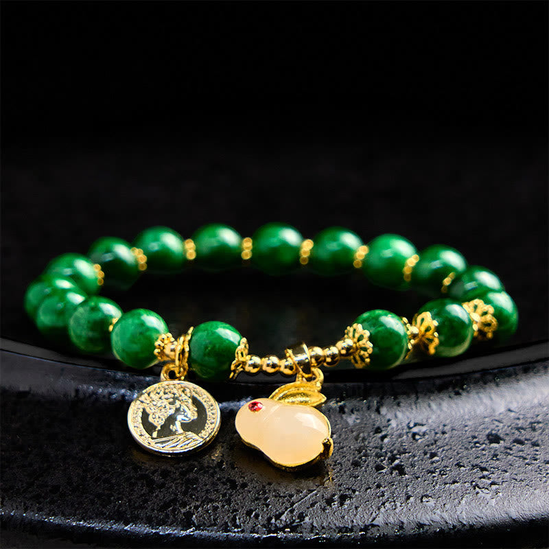 Wear FengShui Green Calcite Lovely Rabbit Charm Clarity Bracelet