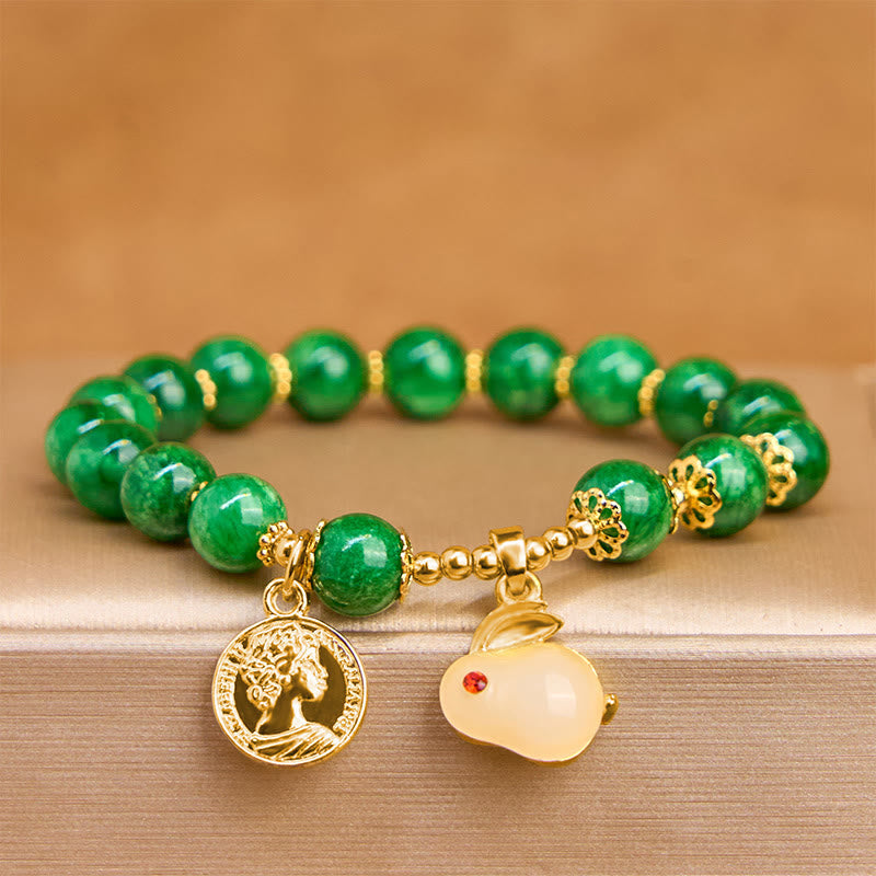 Wear FengShui Green Calcite Lovely Rabbit Charm Clarity Bracelet