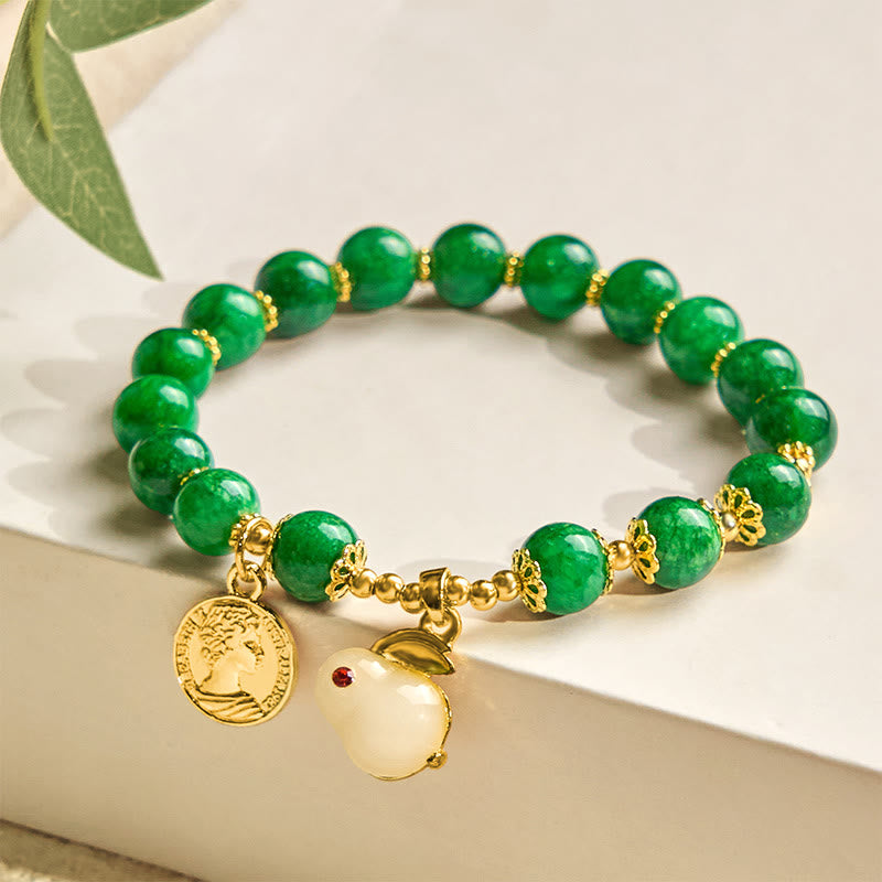 Wear FengShui Green Calcite Lovely Rabbit Charm Clarity Bracelet