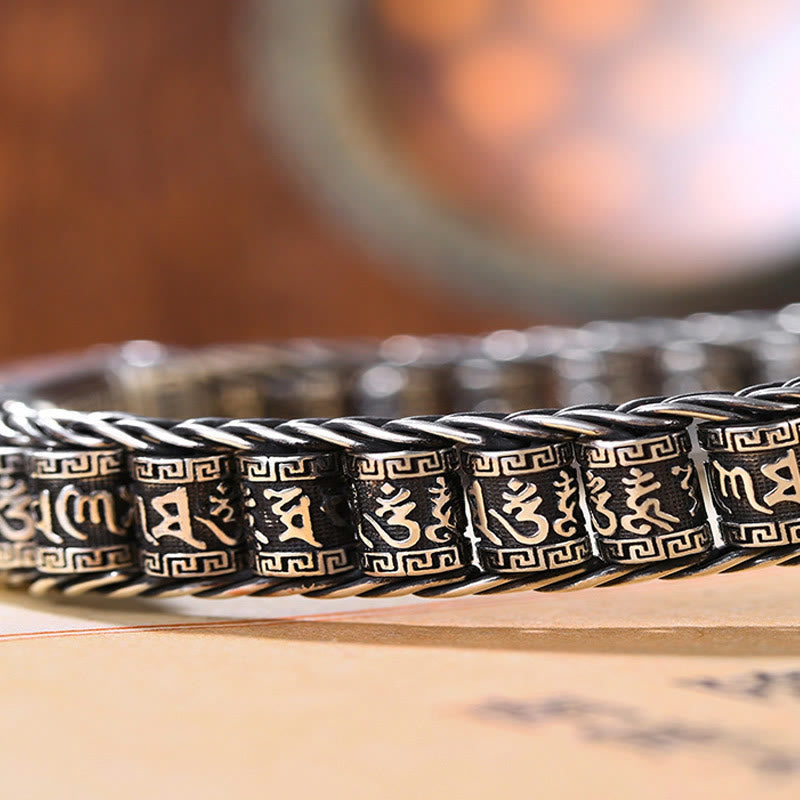 Wear FengShui Tibetan Copper Buckle Om Mani Padme Hum Turntable Rotatable Peace Metal Bracelet