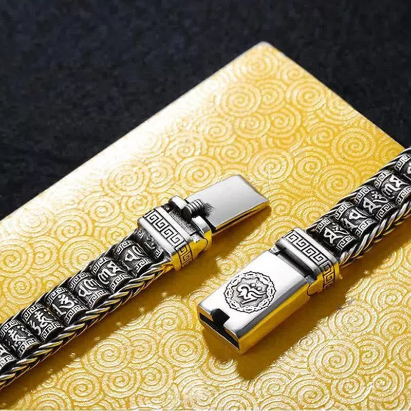 Wear FengShui Tibetan Copper Buckle Om Mani Padme Hum Turntable Rotatable Peace Metal Bracelet