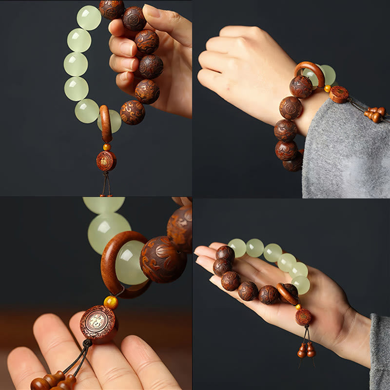 Wear FengShui Sappan Wood Engraving Pixiu Fu Character Cure Bracelet