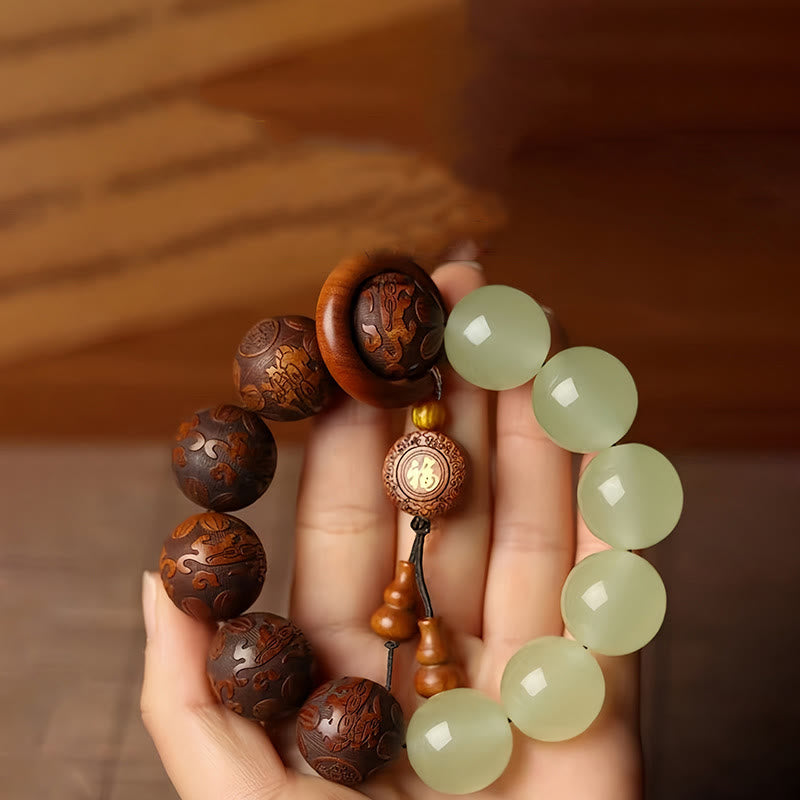 Wear FengShui Sappan Wood Engraving Pixiu Fu Character Cure Bracelet