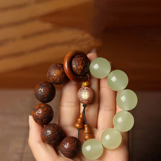 Wear FengShui Sappan Wood Engraving Pixiu Fu Character Cure Bracelet