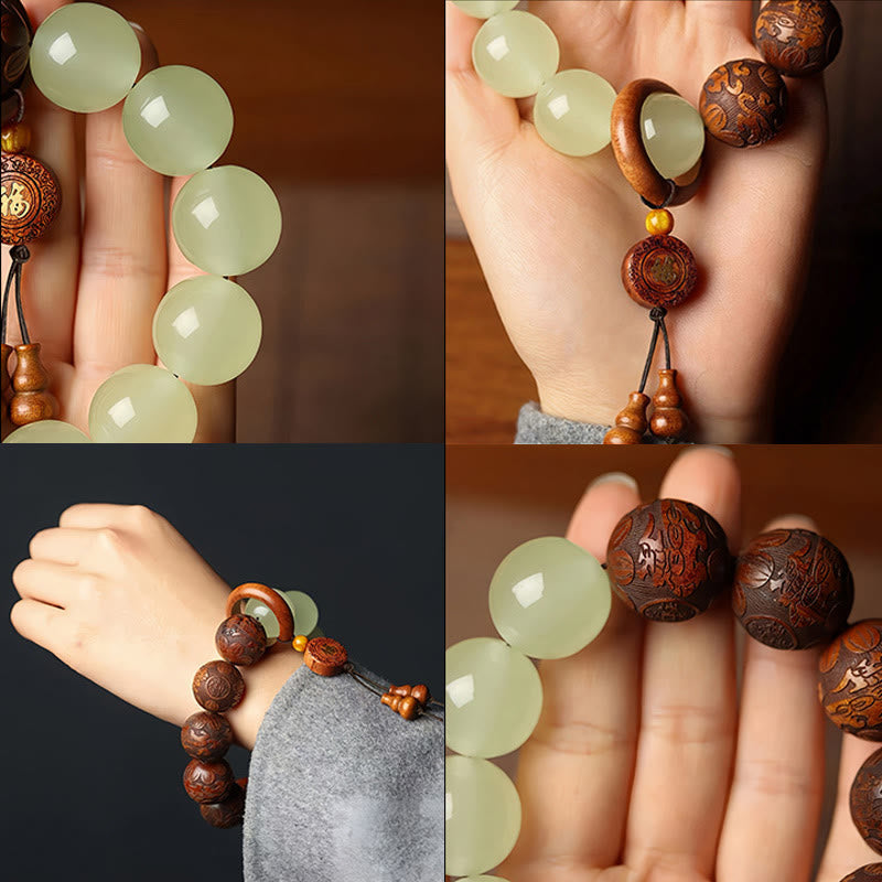 Wear FengShui Sappan Wood Engraving Pixiu Fu Character Cure Bracelet
