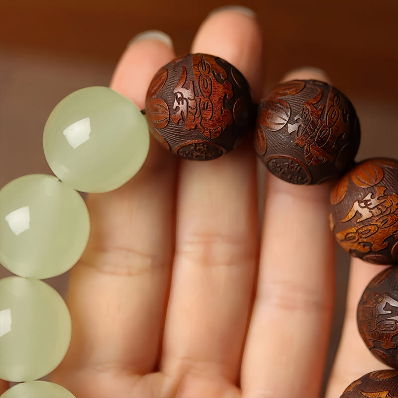 Wear FengShui Sappan Wood Engraving Pixiu Fu Character Cure Bracelet