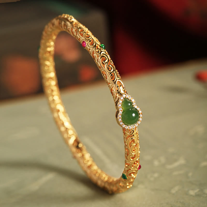 Wear FengShui "Sending Health and Good Fortune" Cyan Jade Copper Bangle Includes Gift Message Card