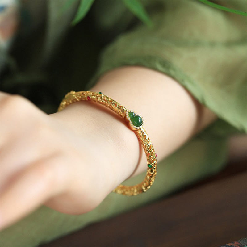 Wear FengShui "Sending Health and Good Fortune" Cyan Jade Copper Bangle Includes Gift Message Card
