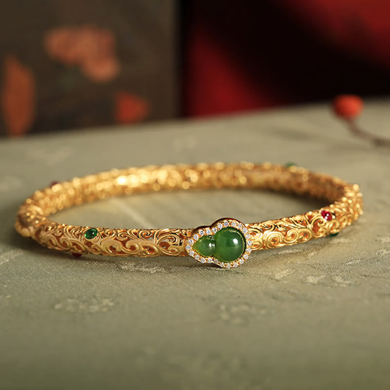 Wear FengShui "Sending Health and Good Fortune" Cyan Jade Copper Bangle Includes Gift Message Card