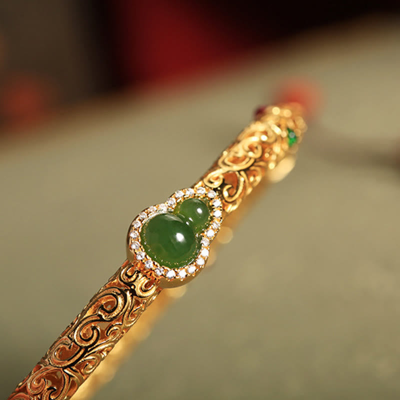 Wear FengShui "Sending Health and Good Fortune" Cyan Jade Copper Bangle Includes Gift Message Card