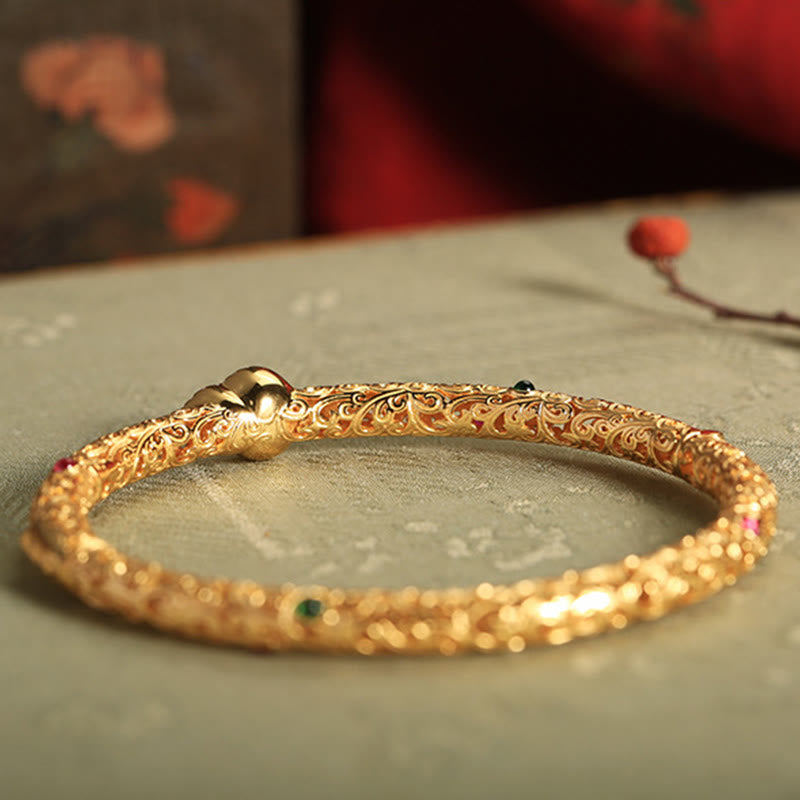 Wear FengShui "Sending Health and Good Fortune" Cyan Jade Copper Bangle Includes Gift Message Card