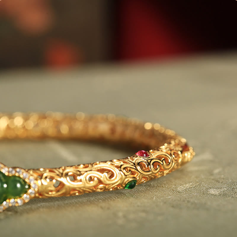Wear FengShui "Sending Health and Good Fortune" Cyan Jade Copper Bangle Includes Gift Message Card