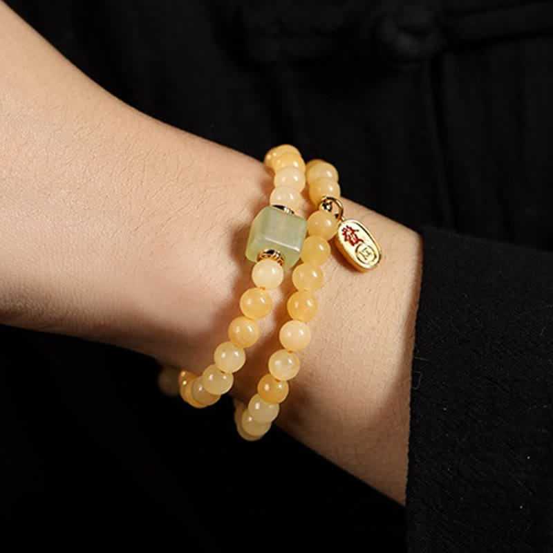Wear FengShui Topaz Beads Jade Cube Double Circle Wealth Bracelet