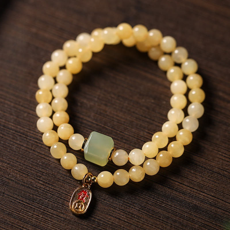Wear FengShui Topaz Beads Jade Cube Double Circle Wealth Bracelet