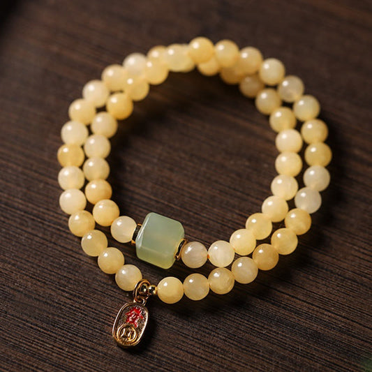 Wear FengShui Topaz Beads Jade Cube Double Circle Wealth Bracelet