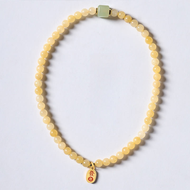 Wear FengShui Topaz Beads Jade Cube Double Circle Wealth Bracelet