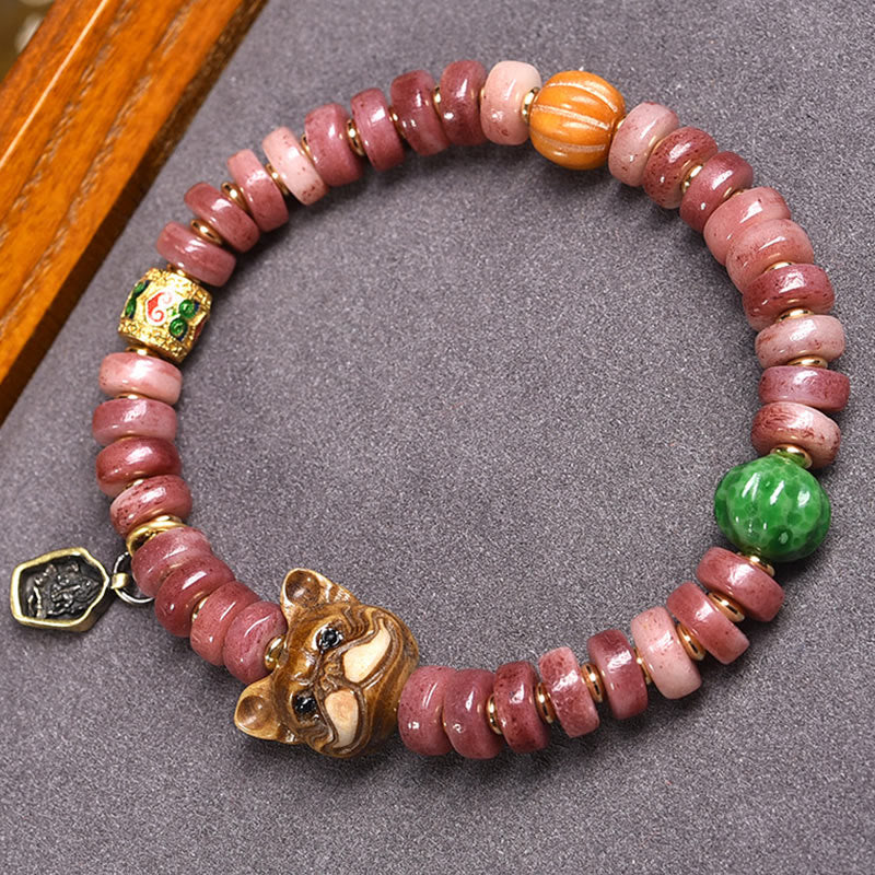 Wear FengShui Natural Tibetan Camel Bone Purple Blood Beads Pug Luck Bracelet