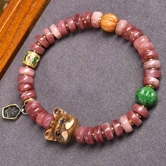 Wear FengShui Natural Tibetan Camel Bone Purple Blood Beads Pug Luck Bracelet