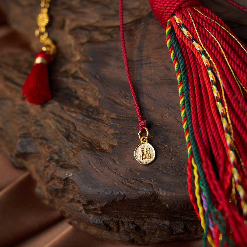 Wear FengShui 18 Beads Copper Coins Tibet Tassel Red Agate Calm Wrist Mala
