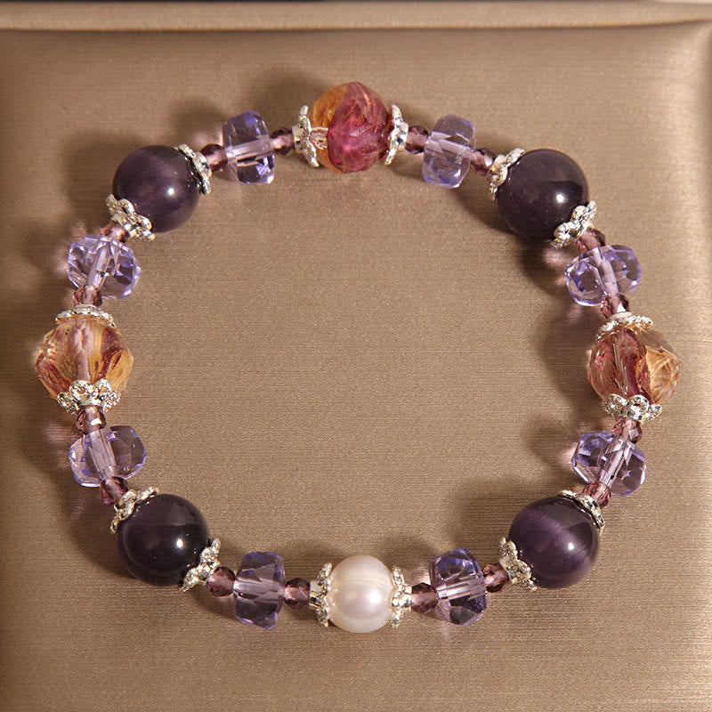 Wear FengShui Natural Amethyst Pearl Crystal Positive Bracelet