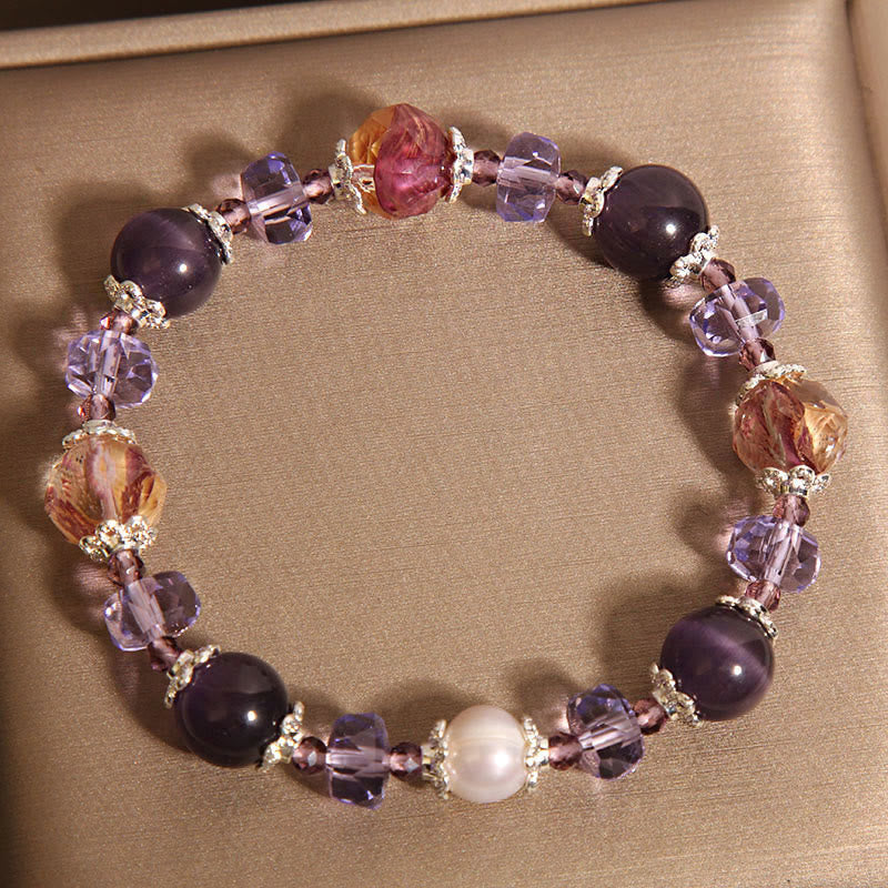 Wear FengShui Natural Amethyst Pearl Crystal Positive Bracelet