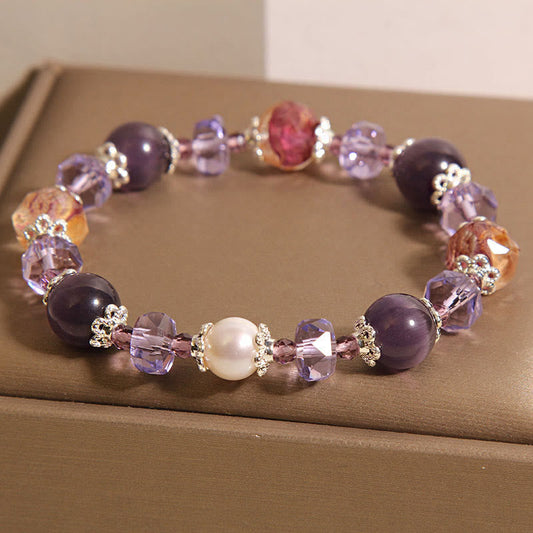 Wear FengShui Natural Amethyst Pearl Crystal Positive Bracelet