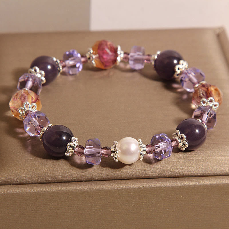 Wear FengShui Natural Amethyst Pearl Crystal Positive Bracelet