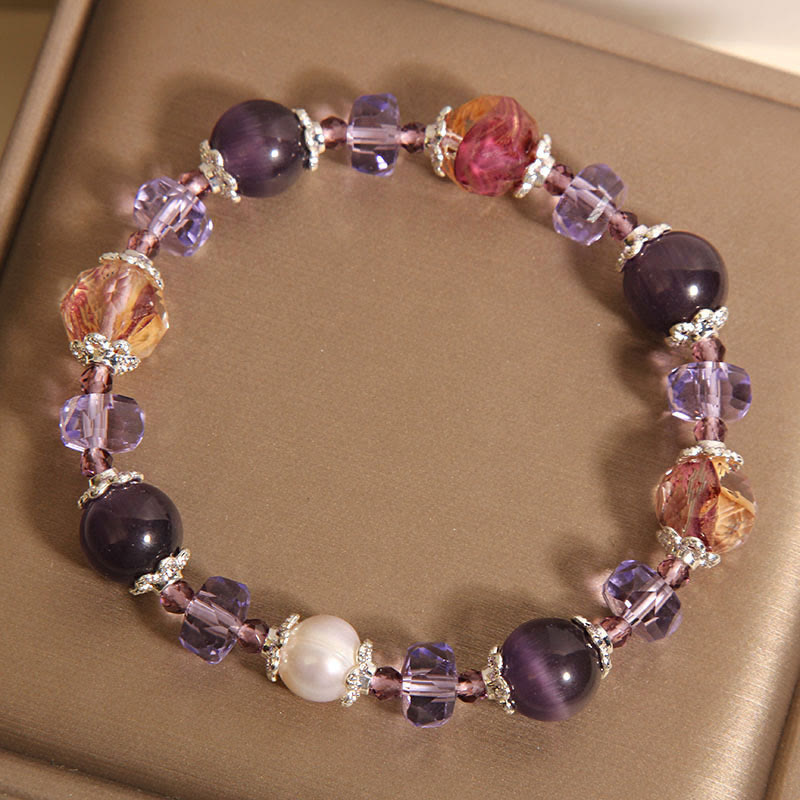 Wear FengShui Natural Amethyst Pearl Crystal Positive Bracelet