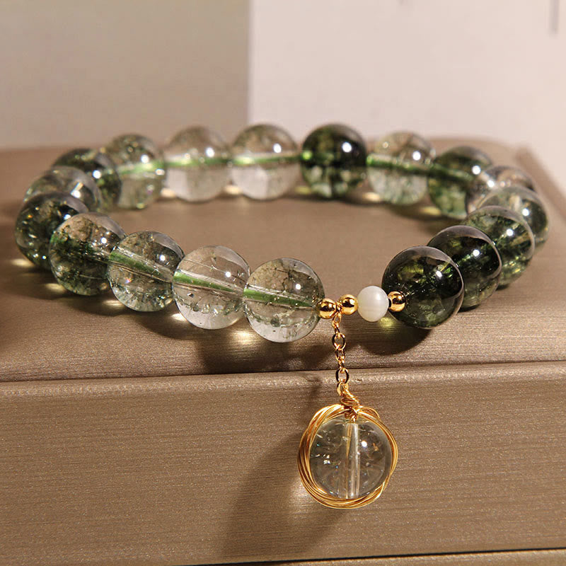 Wear FengShui Natural Green Phantom Crystal Lucky Bracelet