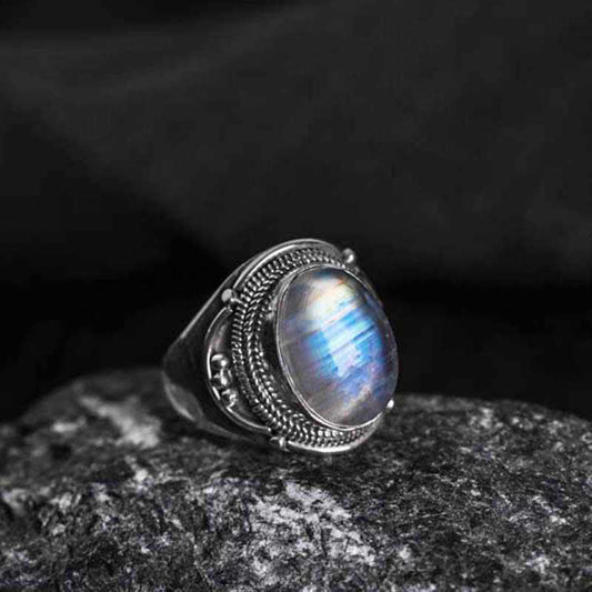 Wear FengShui 925 Sterling Silver Handmade Natural Moonstone Healing Adjustable Ring