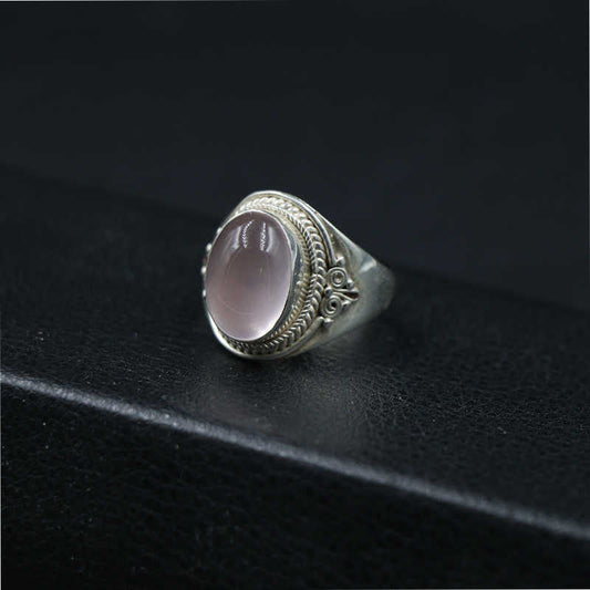 Wear FengShui 925 Sterling Silver Handmade Natural Rose Quartz Loving Energy Adjustable Ring
