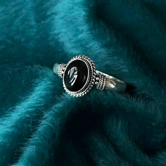 Wear FengShui 925 Sterling Silver Handmade Black Onyx Fortune Adjustable Ring