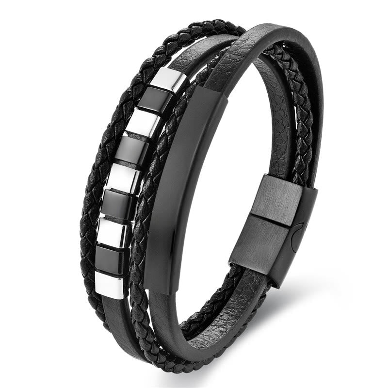 Wear FengShui Square Titanium Steel Leather Multi-layer Buckle Calm Bracelet