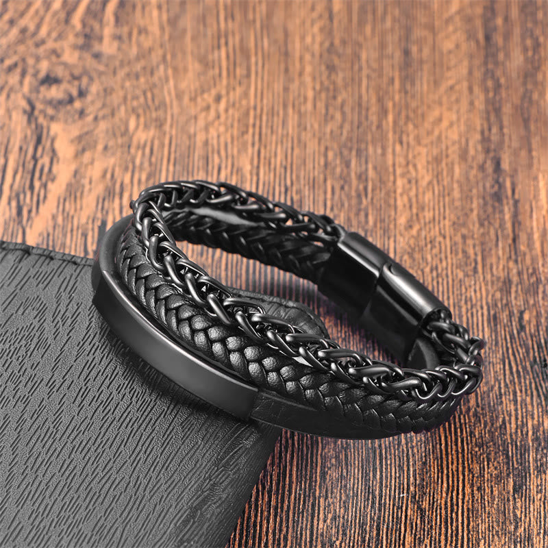 Wear FengShui Woven Pattern Titanium Steel Stimulation Multi-layer Leather Buckle Bracelet