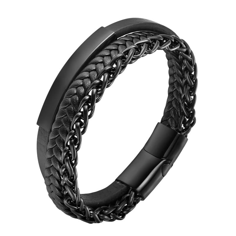 Wear FengShui Woven Pattern Titanium Steel Stimulation Multi-layer Leather Buckle Bracelet